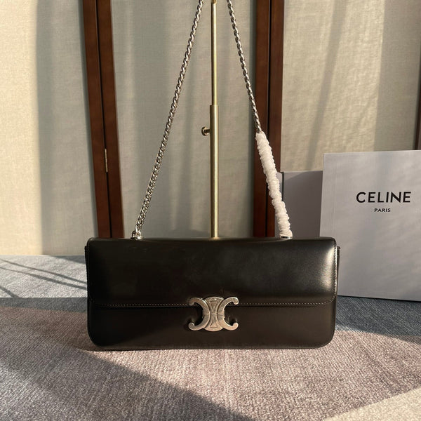 CHAIN SHOULDER BAG CLAUDE 33 IN BLACK CALFSKIN SILVER HARDWARE