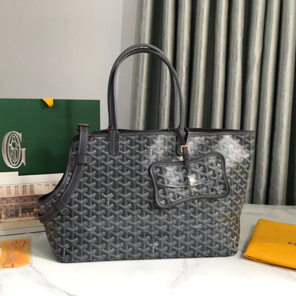 CHIEN GRIS BAG 33 IN GREY BLACK GOYARDINE CANVAS AND CALFSKIN TRIM