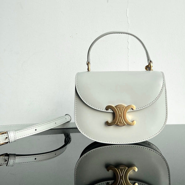 TRIOMPHE SHINY CALFSKIN HANDBAG 18 WHITE