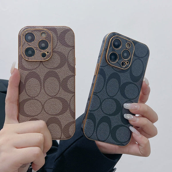 Coach iPhone Case Leather Light Brow