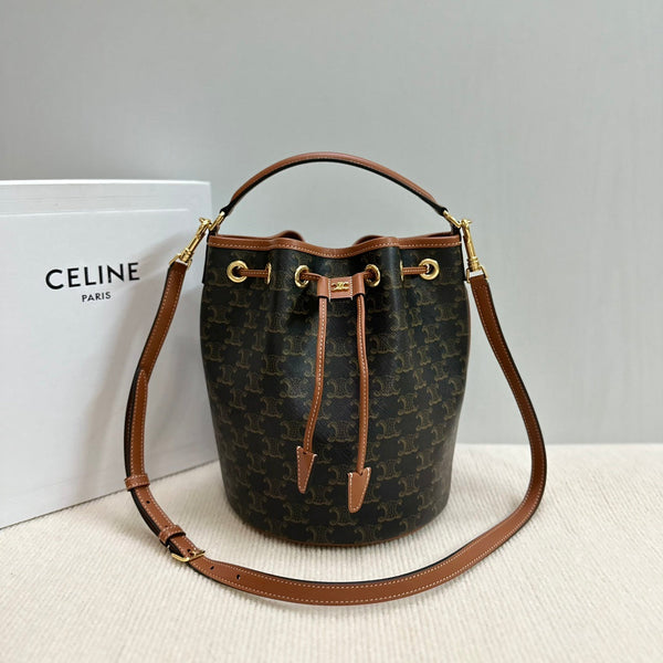 CLARA BAG 24 IN BLACK TRIOMPHE CANVAS AND BROWN CALFSKIN TRIM