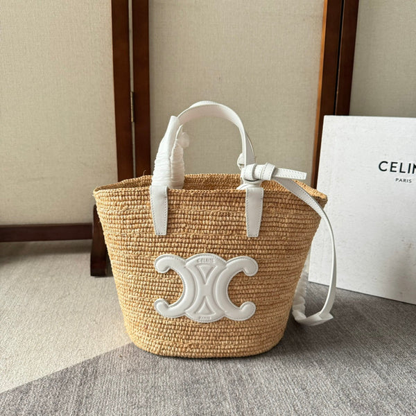 TEEN SUPPLE CELINE 22 WHITE IN RAFFIA AND CALFSKIN