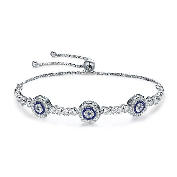 ˇFashion StreetˇSilver Luxury Round Blue Evil Eyes Clear Cubic Zircon Crystal