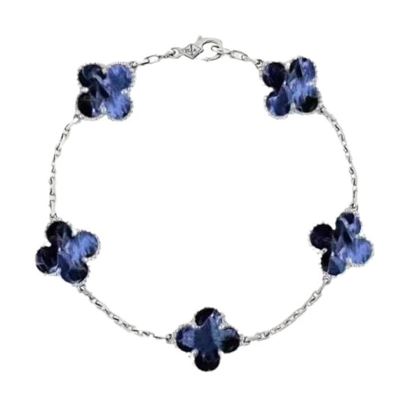 ˇFashion StreetˇCLOVER 5 MOTIF PIETERSITE SILVER BRACELET