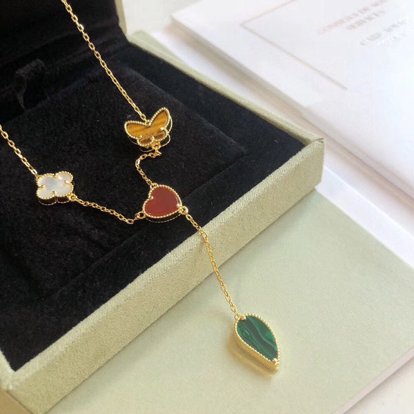 ˇFashion StreetˇLUCKY SPRING 4 MOTIFS ROSE GOLD NECKLACE